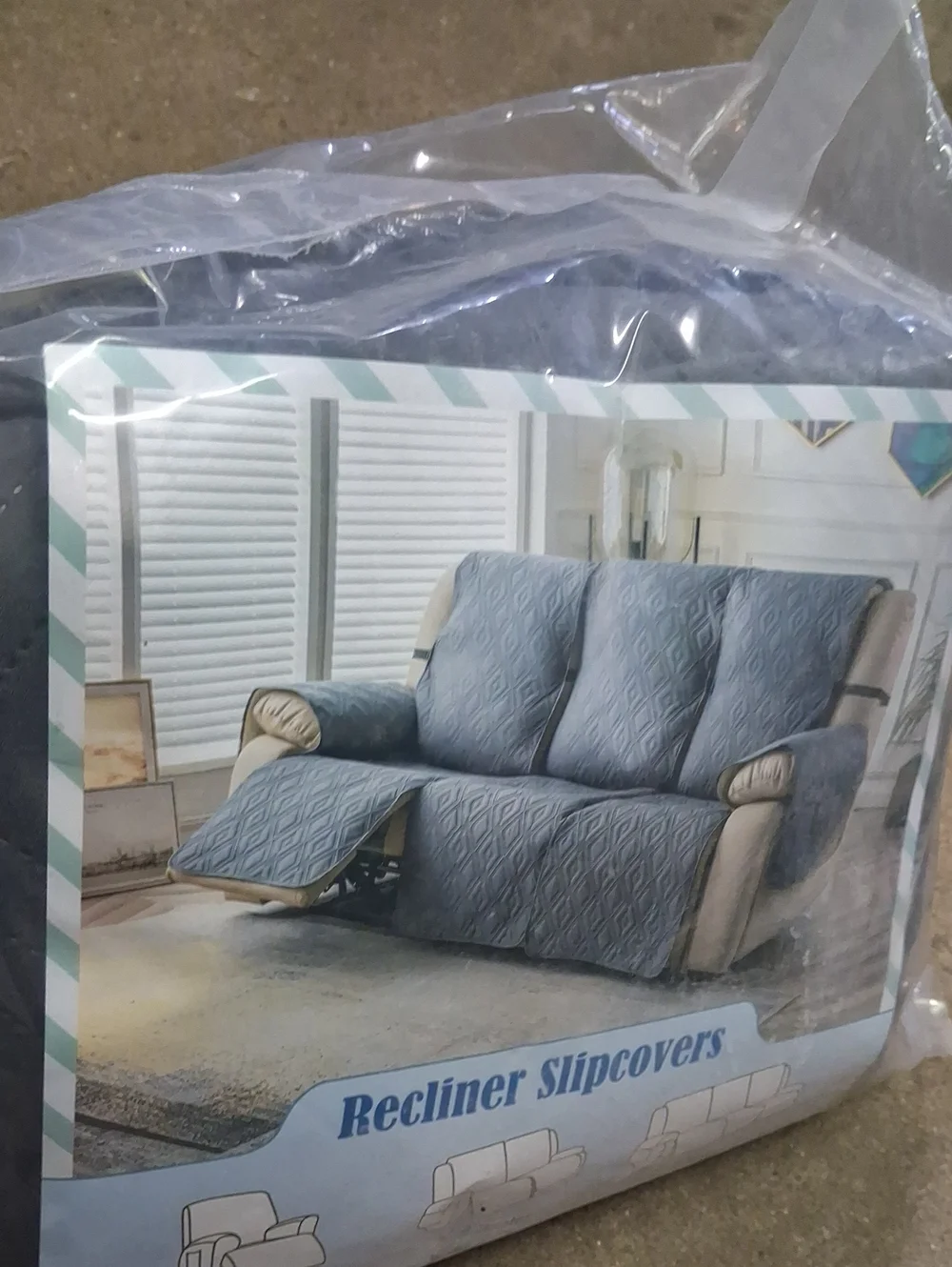 NWT 2 Seater Recliner Slipcover - Blueish Gray Quilted Protector
